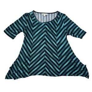 Y2K Teal Black Chevron Stripe Asymmetrical Hem Knit Top Size M